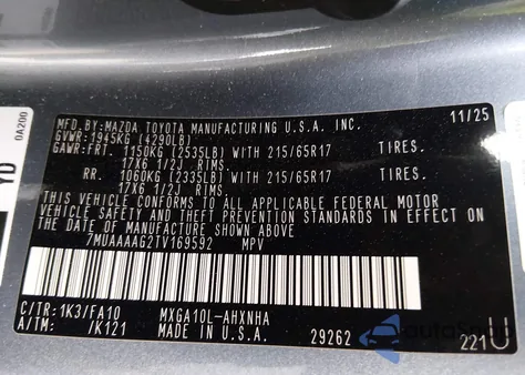 2026 Toyota Corolla Cross L z USA, uszkodzony, nr VIN 7MUAAAAG2TV169592